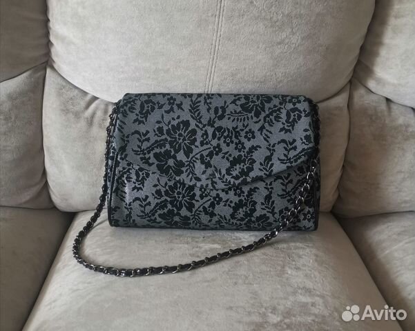 Сумка клатч кожа, замша чёрная с рисунком кружево