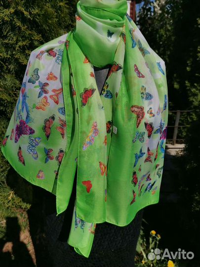 Шарфики Шифон Бабочки салатовый тон