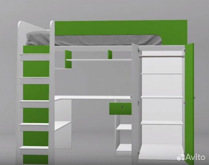 Кровать чердак со столом и шкафом Сонома/Железный