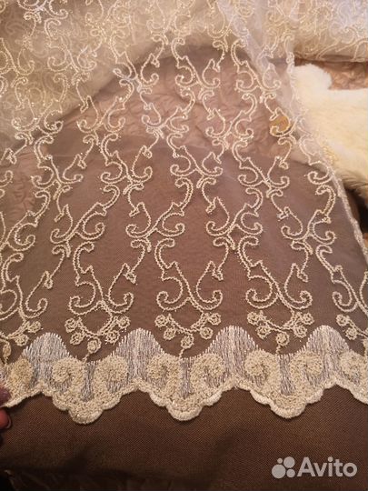 Тюль сетка с вышивкой и золотистой нитью