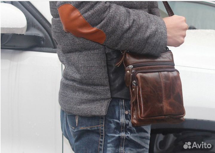 Мужская сумка на плечо из натуральной кожи новая