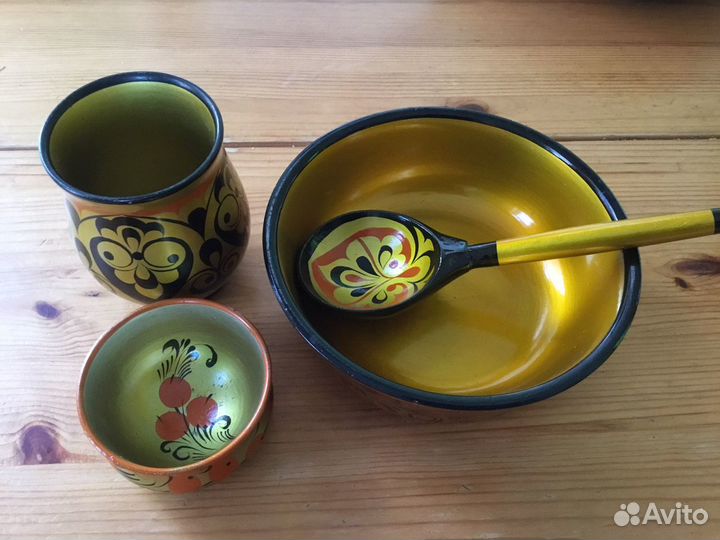 Бокал,ложка и миска «хохлома»