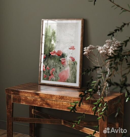 Картина цветы маки акварель 42 х 30 см