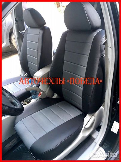 Чехлы Kia Cerato 1 из экокожи чёрно-серые Классика