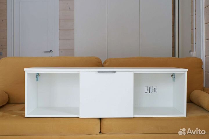 Тумба подвесная под тв цвет белый (полка, мебель)