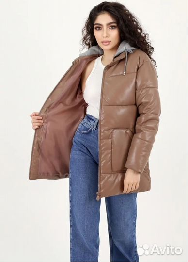Пуховик женский новый экокожа