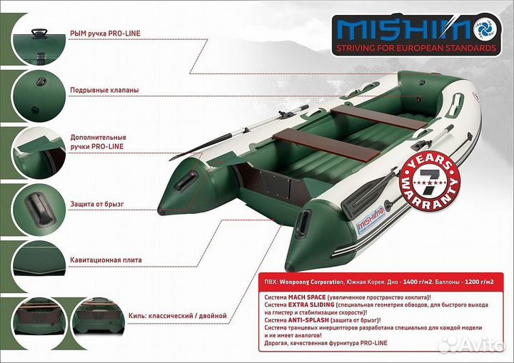Лодка mishimo lite 390 Серо-зеленого цвета