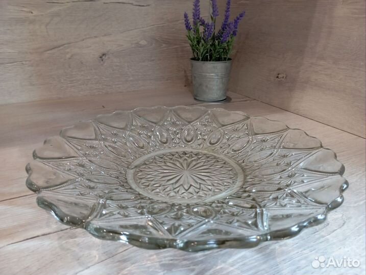 Блюдо, тарелка СССР большая хрустальная