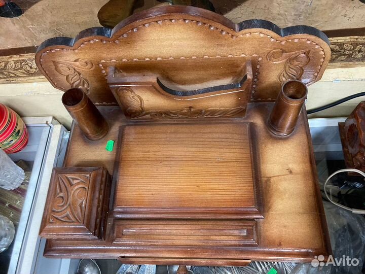 Письменный деревянный набор, резной, ручная работа