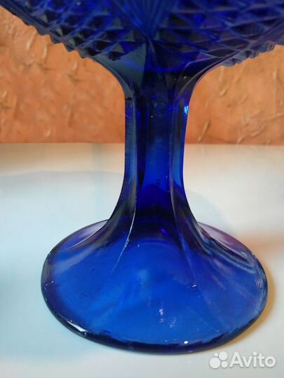 Ваза для фруктов кобальтовое стекло СССР