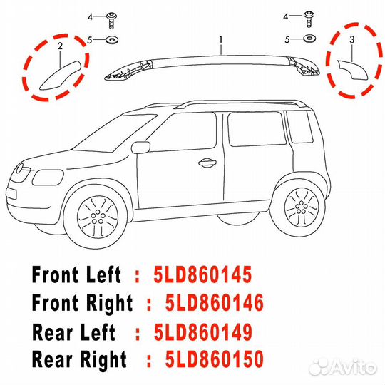 Skoda Yeti SUV 2009-2018 Заглушка рейлинга