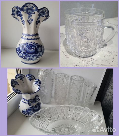 Вазы : хрусталь, гжель, кружки хрустальные