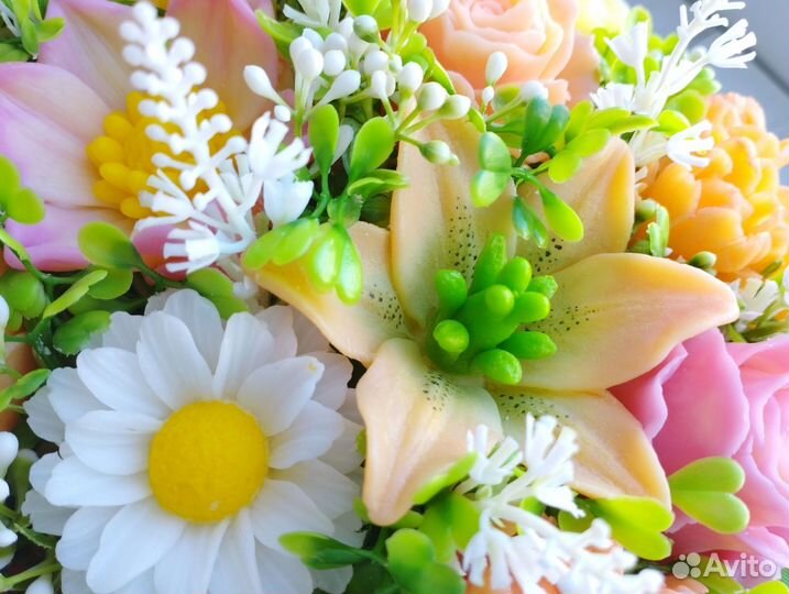 Букет из мыльных цветов. Персиковый