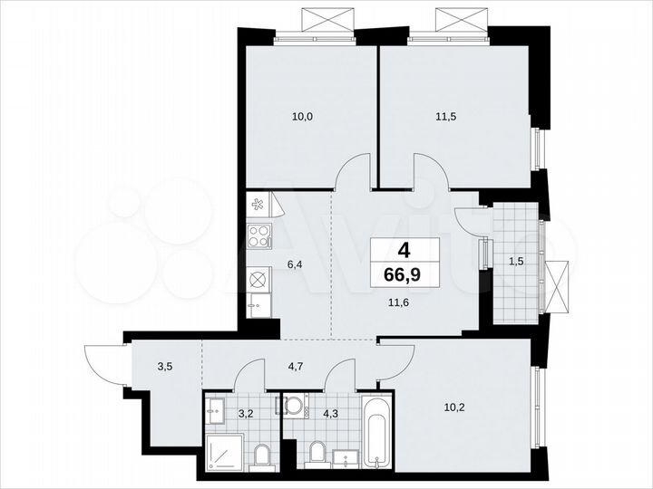 4-к. квартира, 66,9 м², 8/23 эт.