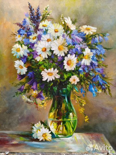 Натюрморт с ромашками маслом