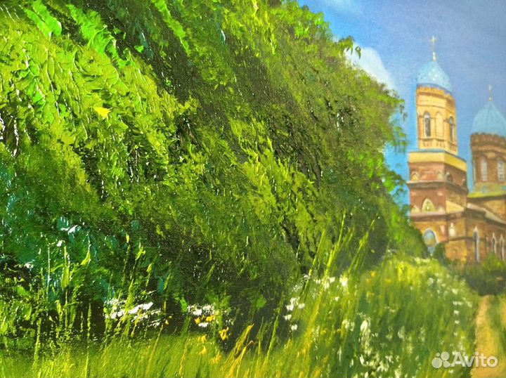 Картина маслом на холсте с церковью 