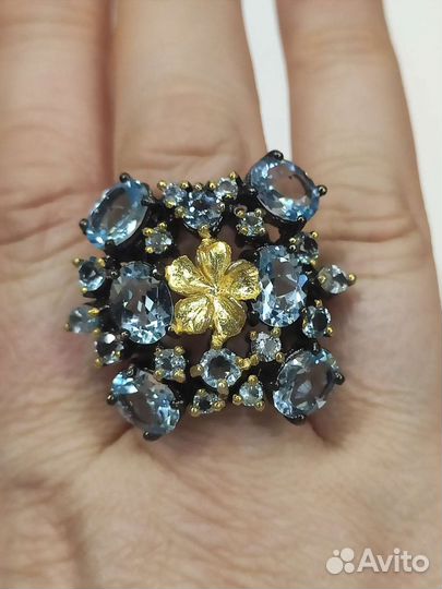Крупное Кольцо с блютопазами- новая коллекция