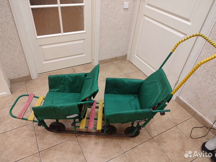 Санки двухместные с колесами