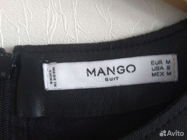 Кожаное черное платье mango