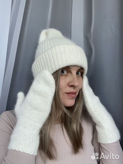 Шапка и варежки из пуха норки