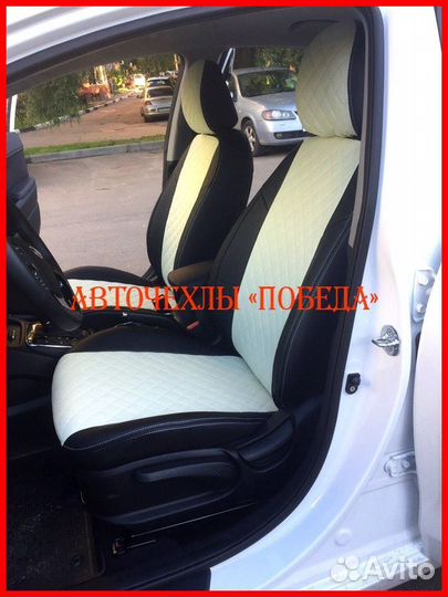 Чехлы Kia Cerato 3 из экокожи чёрно-белые Ромб