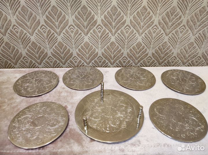 Подставки под горячее.6 шт. Посеребренные. Италия