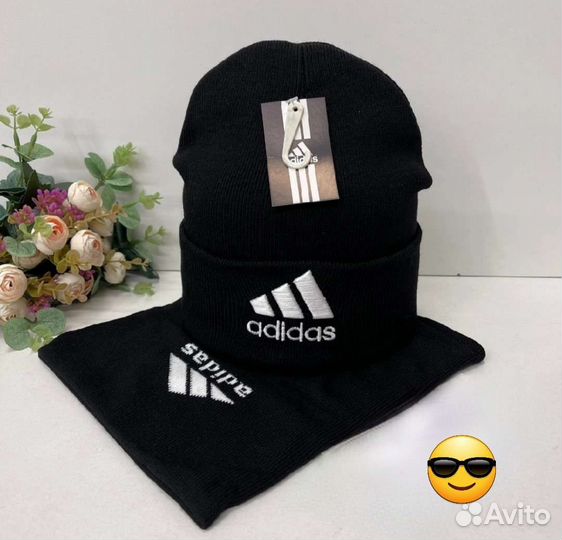 Комплект шапка снуд adidas черный и серый