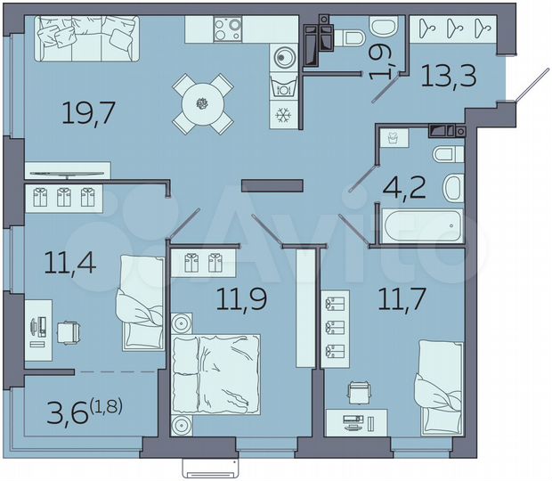 3-к. квартира, 75,9 м², 16/23 эт.