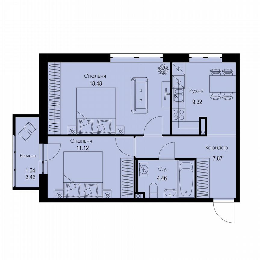 2-к. квартира, 52,3 м², 2/9 эт.