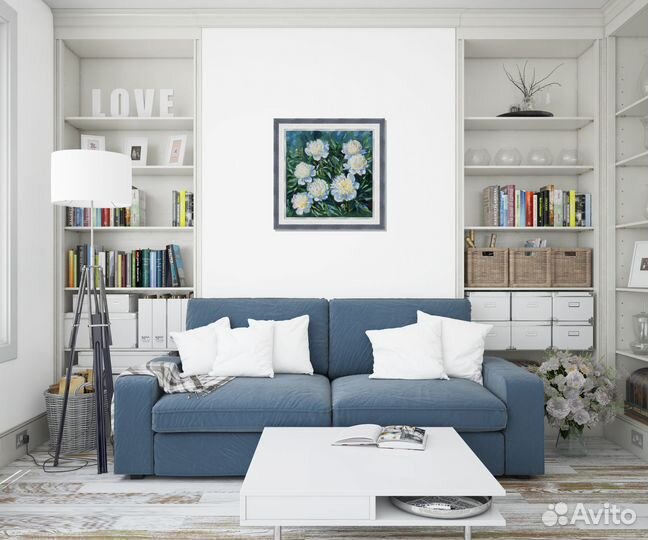 Картина маслом. Хоровод белых пионов