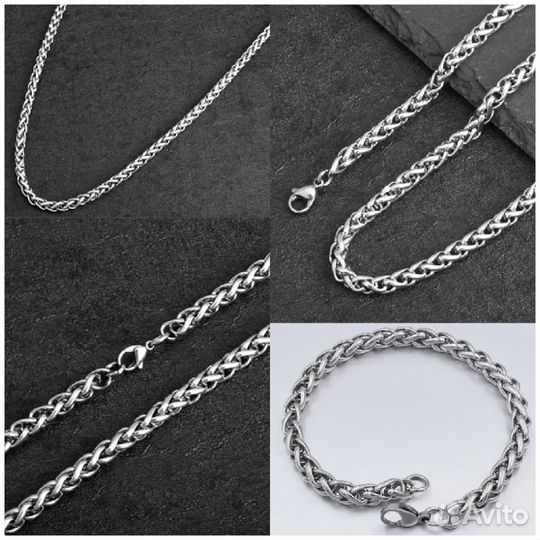 Комплект украшений мужской нержавеющая сталь новый