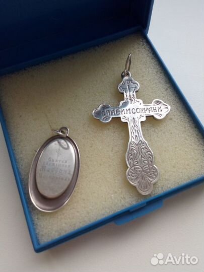 Серебряный крест и ладанка новые пр.925