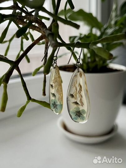 Серьги эпоксидная смола, сухие цветы