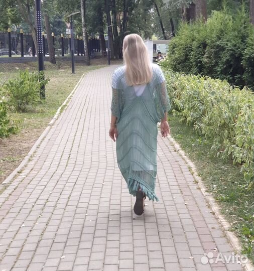 Пляжная туника, вязаная,хлопок, ручная работа