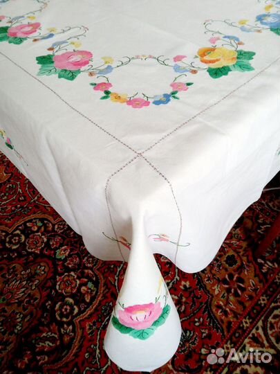 Скатерть большая лён винтаж