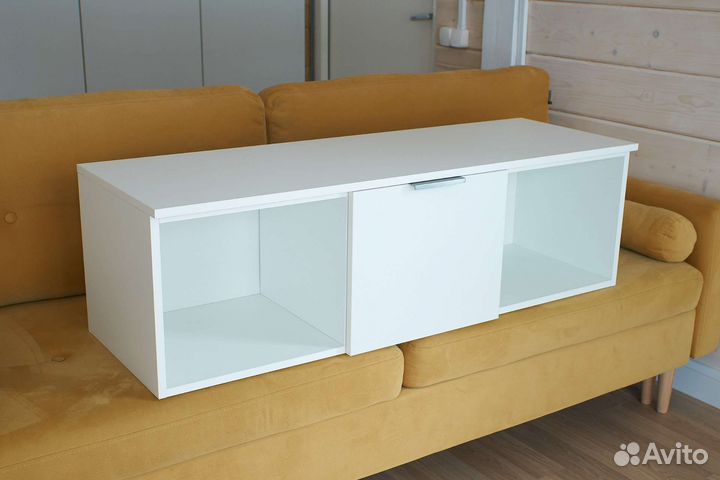 Тумба подвесная под тв цвет белый (полка, мебель)