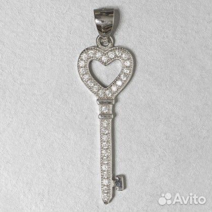 Комплект серьги-гвоздики и кулон Сердце, родий, ци