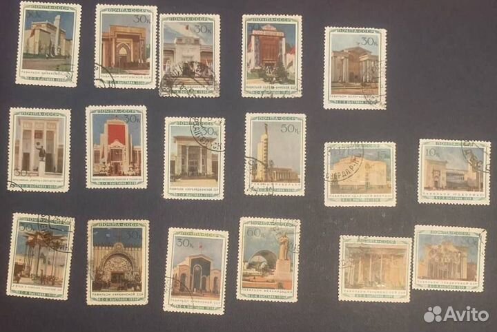 СССР почтовые марки 1940 павильоны ВДНХ гашеные