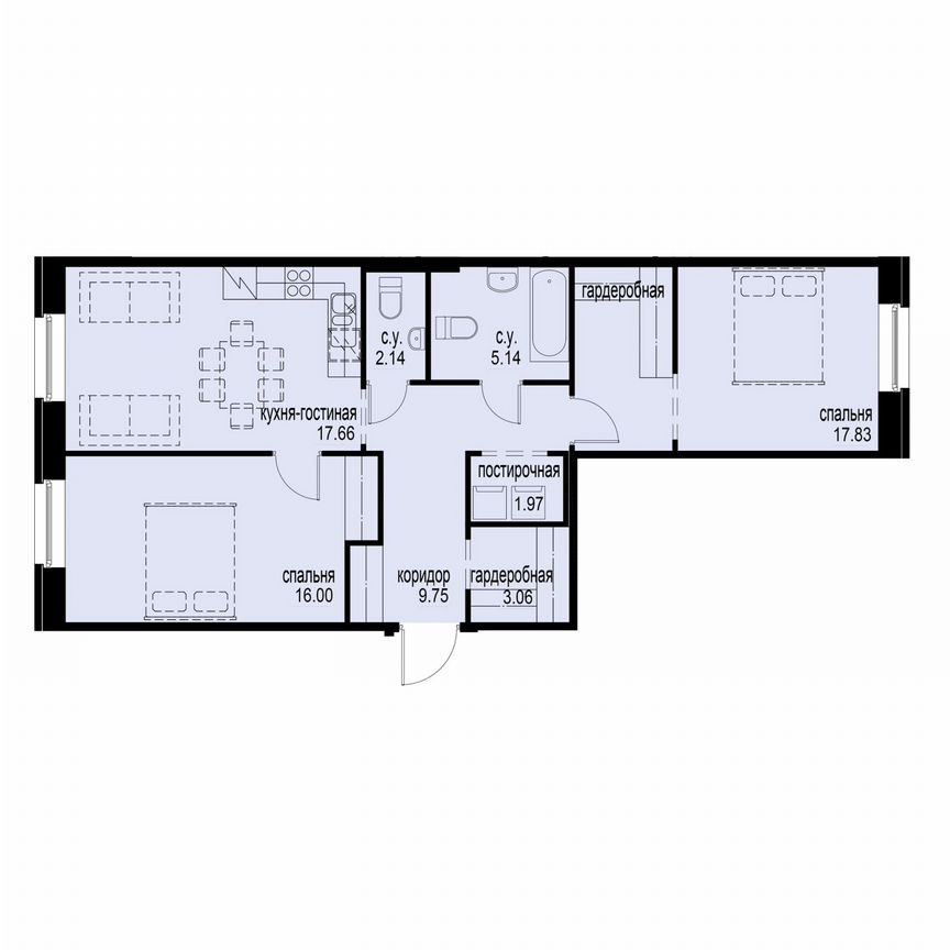 2-к. квартира, 73,6 м², 2/12 эт.