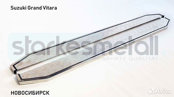 Пороги подножки Suzuki Grand Vitara с нержавеющей площадкой