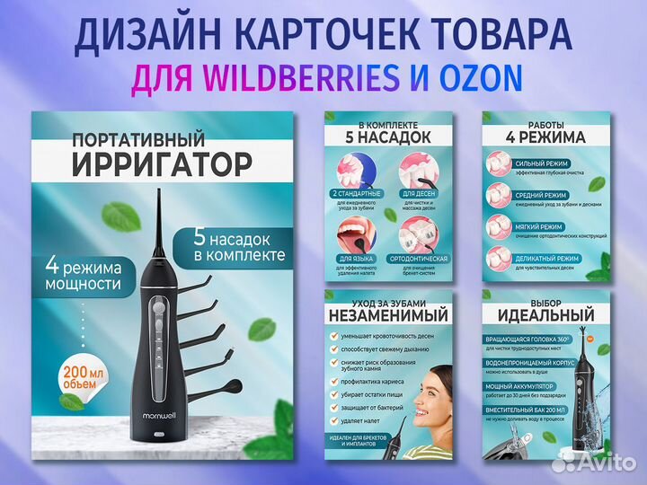 Инфографика, дизайн карточек для маркетплейсов