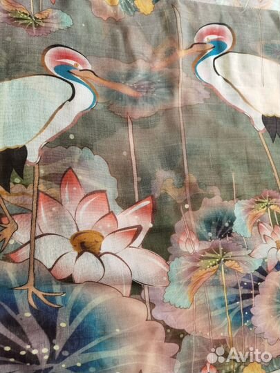 Палантин Павлопосадский шерсть набивной Журавли