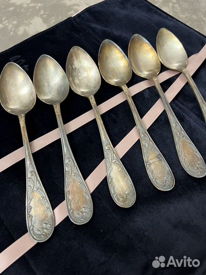 Мельхиоровые столовые ложки СССР старое Пламя 6 шт