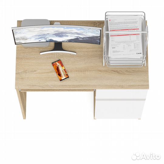 Стол компьютерный Мори мс-1 правый, цвет дуб сонома/белый, шхгхв 90х50х76,6 см., выдвижной ящик спра