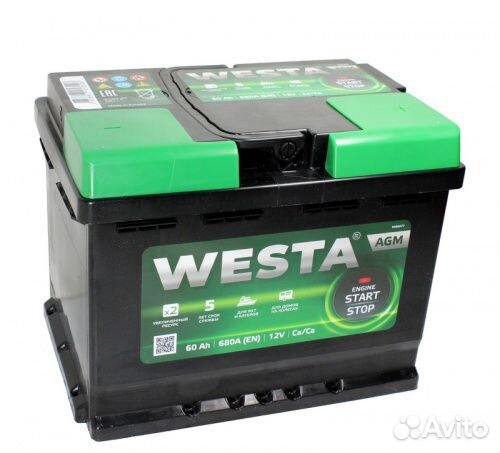 Аккумулятор Westa AGM 60 Ah для Автозвука