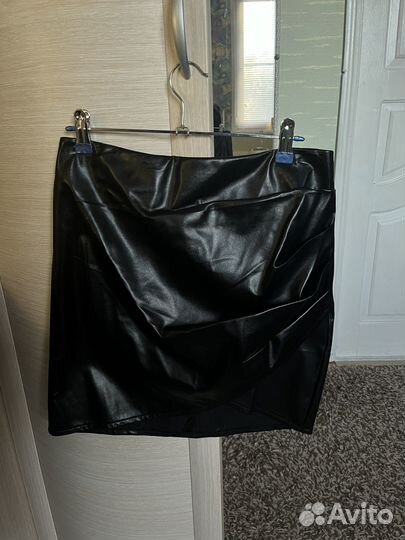 Юбка кожаная со складками