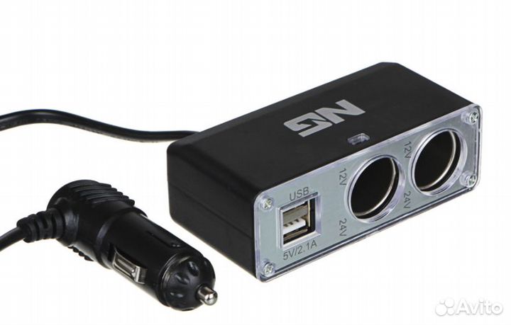 Разветвитель прикуривателя в авто, 2 гнезда, 2хusb