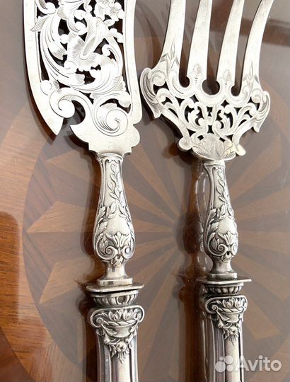 Антикварный набор для сервировки рыбы серебро Фран