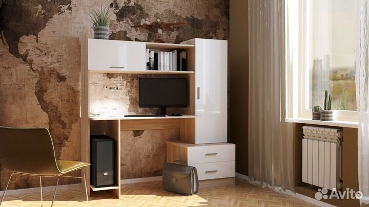 Компьютерный стол пкс-7 Дуб Сонома/Белый глянец