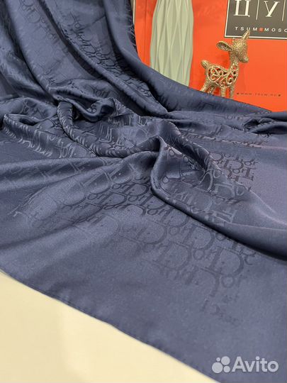 Шелковый платок Dior темно-синий тонкий